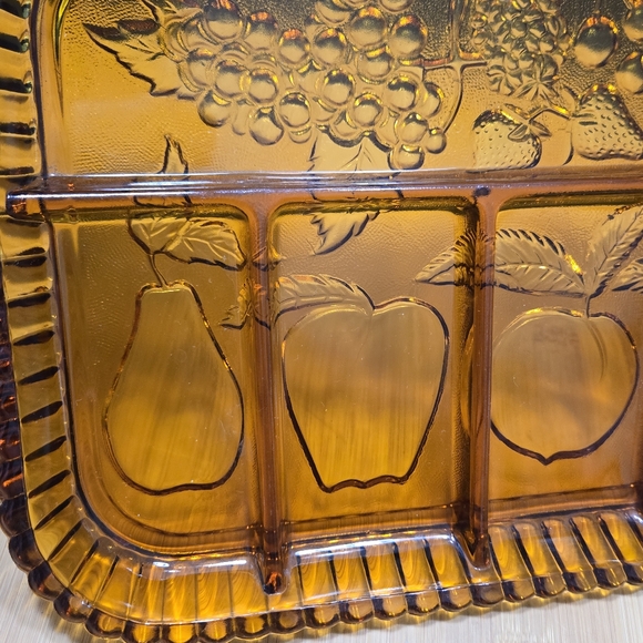INDIANA GLASS AMBER DEPRESSION DIVIDED RELISH TRAY FRUIT PLATTER - Picture 9 of 16